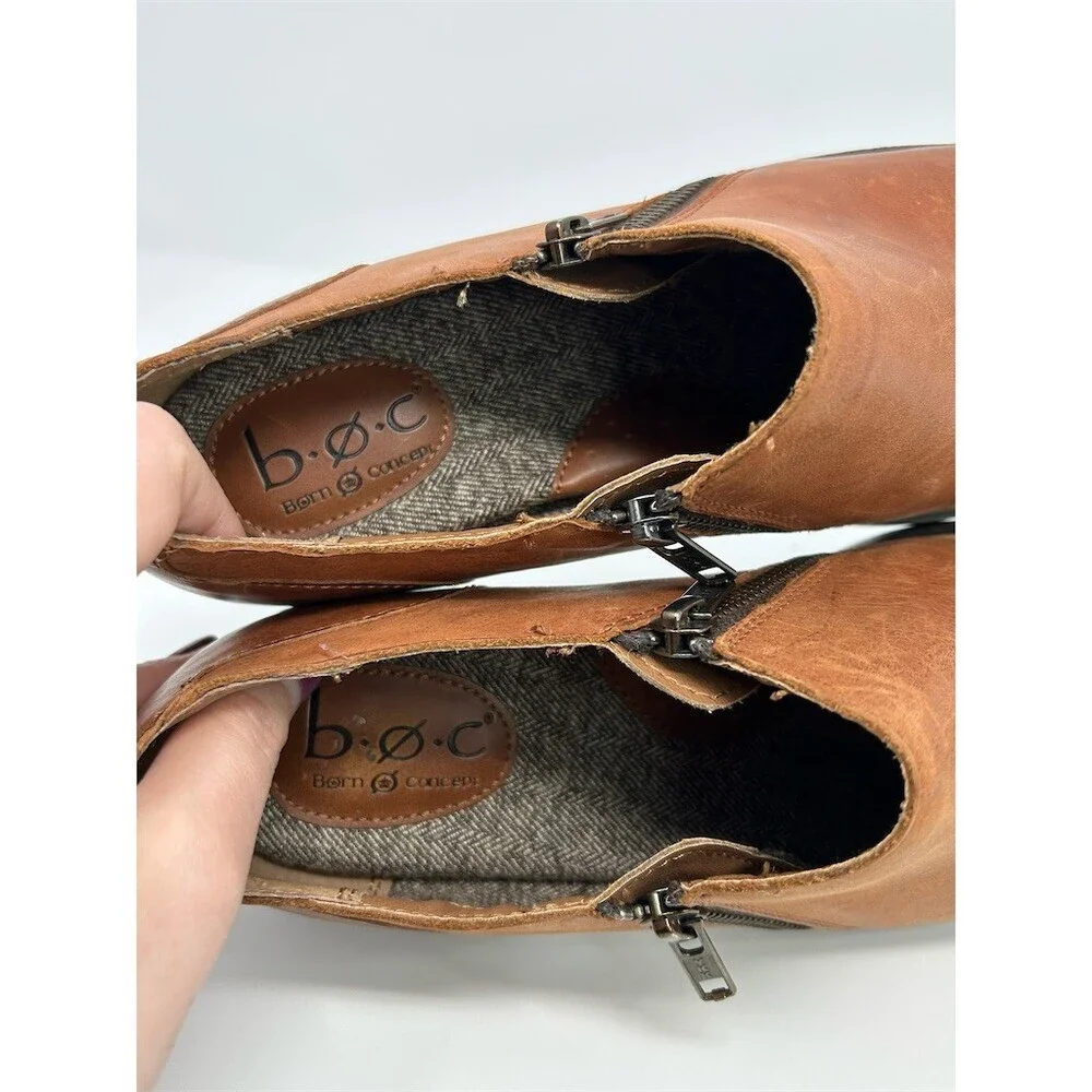 b.o.c. Born Concepts Ankle Booties Brown Cognac Double Zip Cap Toe Size 9.5